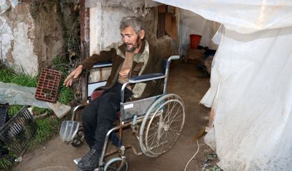 Muşambayla çevrili alanda yaşam mücadelesi veren engelli, hastaneye yatırıldı