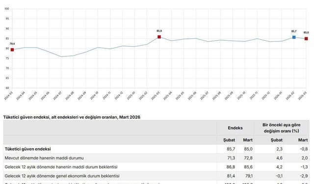 TÜİK: Tüketici güven endeksi Mart’ta düştü