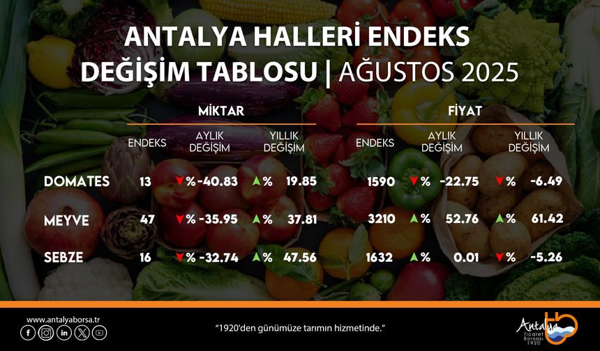 Ağustos 2025’te Antalya hal endeksi açıklandı